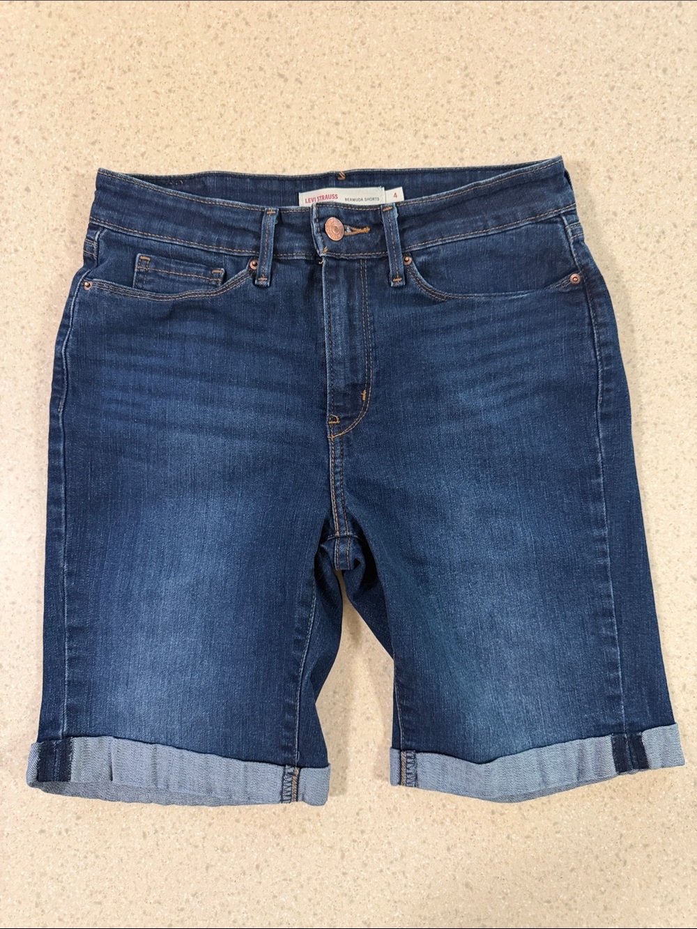 Levi's Indigo Blue Rolled-Hem Bermuda Denim Shorts
